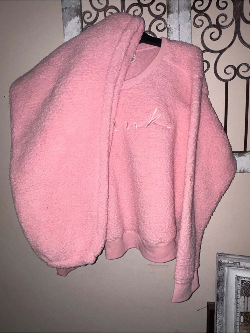 Cozy Pink Sherpa Sweater and pants VS